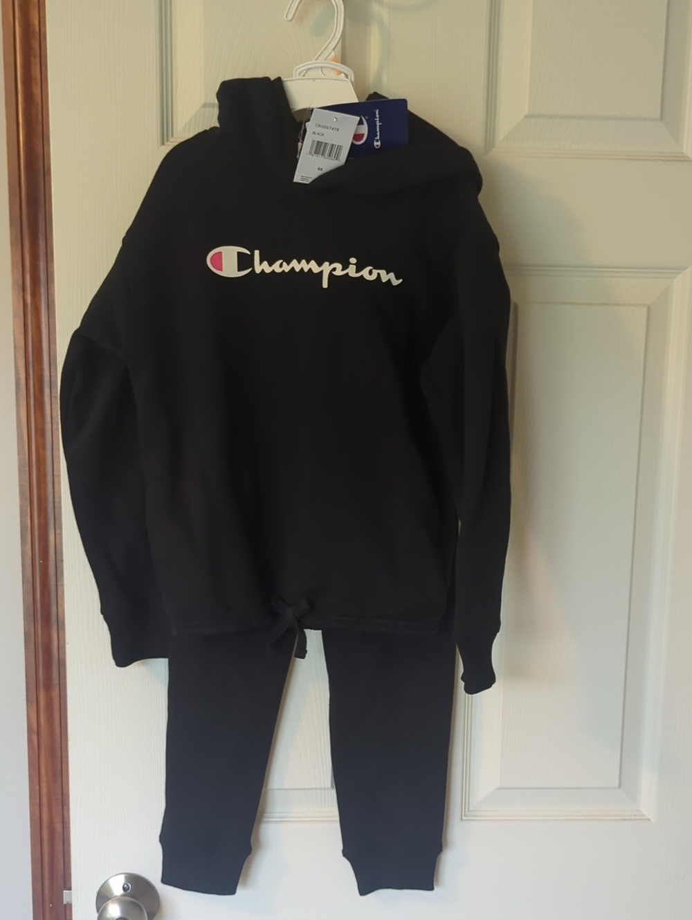 Champion Kids Black Hoodie and Jogger Set with Logo